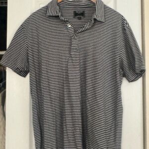 Todd Snyder Black and White Striped Polo Shirt